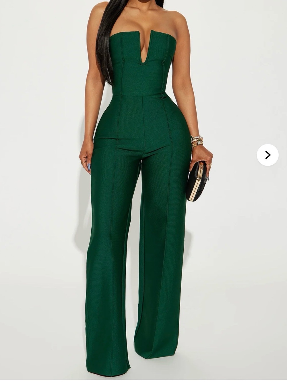 Fashion Nova Strapless V-Notch Emerald Green Jumpsuit